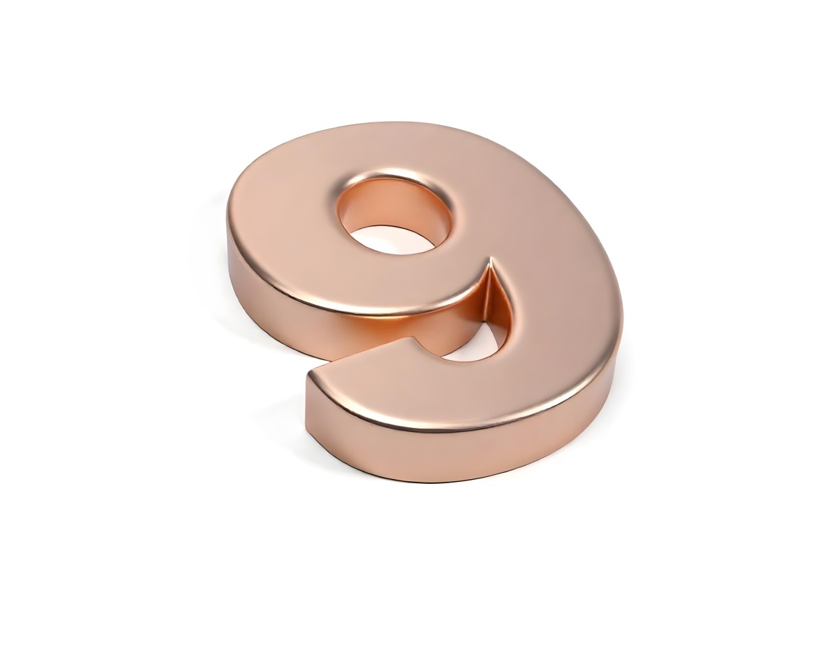 A Metallic Rose Gold Number Nine With Rounded Edges Casting A Soft Shadow On A Plain White Background Clean And Minimalist Design 5 B927