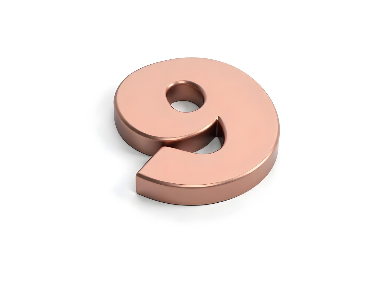 A Metallic Rose Gold Number Nine With Rounded Edges Casting A Soft Shadow On A Plain White Background Clean And Minimalist Design 9 Ace7