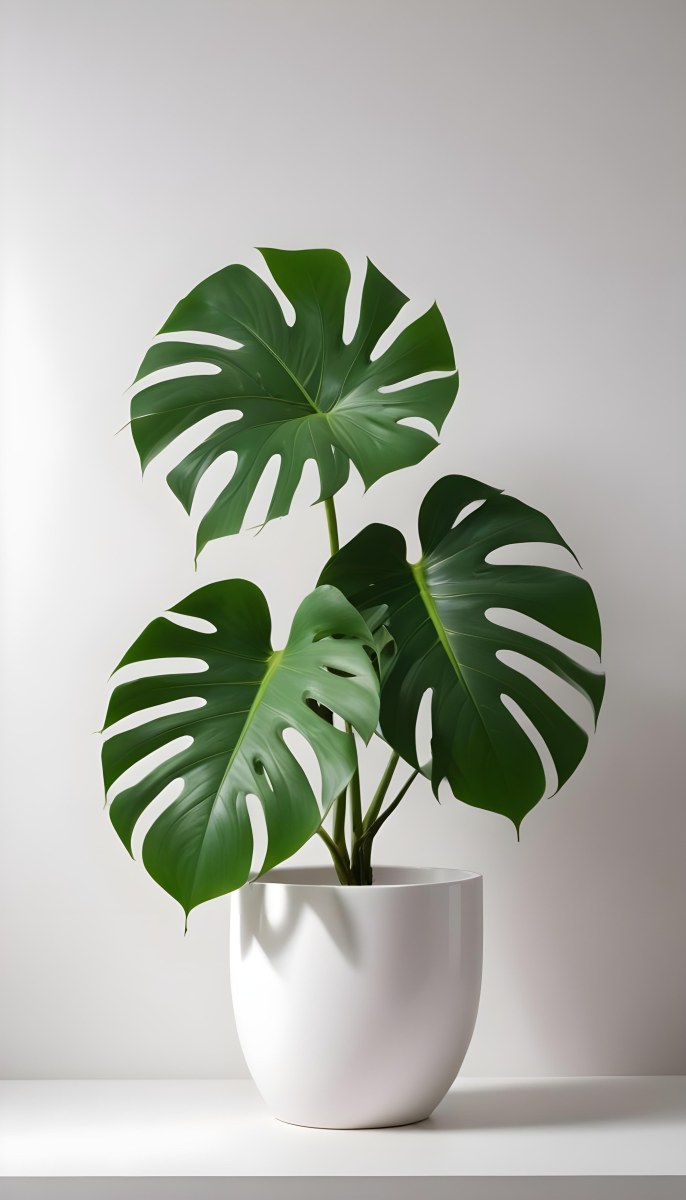 A Monstera Leaf In A White Vase The Background Is A White Wall With A Shadow 9 6eb7