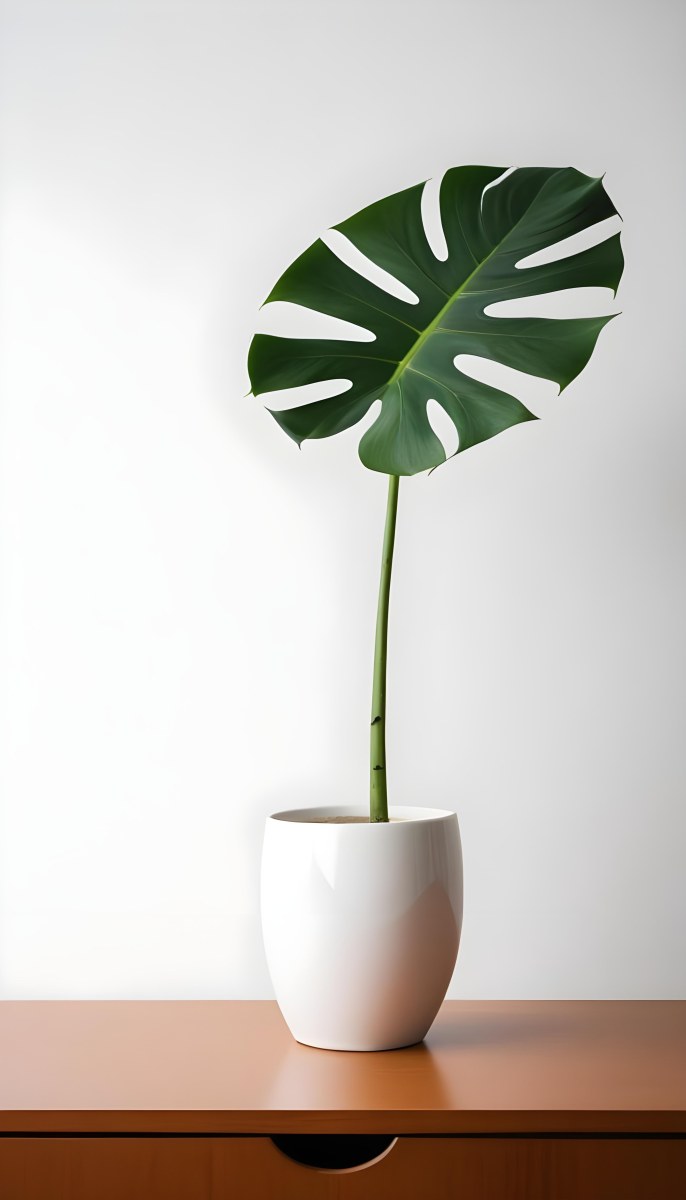 A Monstera Leaf In A White Vase White Background 14 A3ab