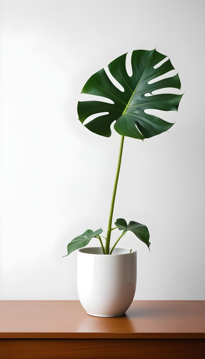A Monstera Leaf In A White Vase White Background 2 1f4a