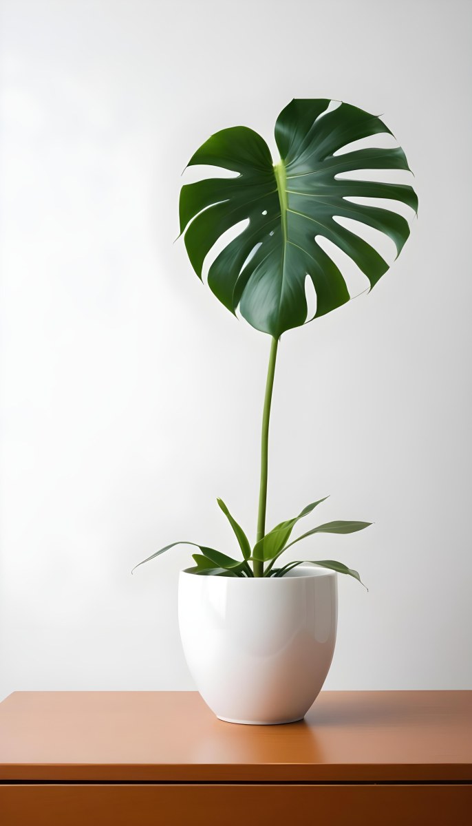 A Monstera Leaf In A White Vase White Background 23 967d