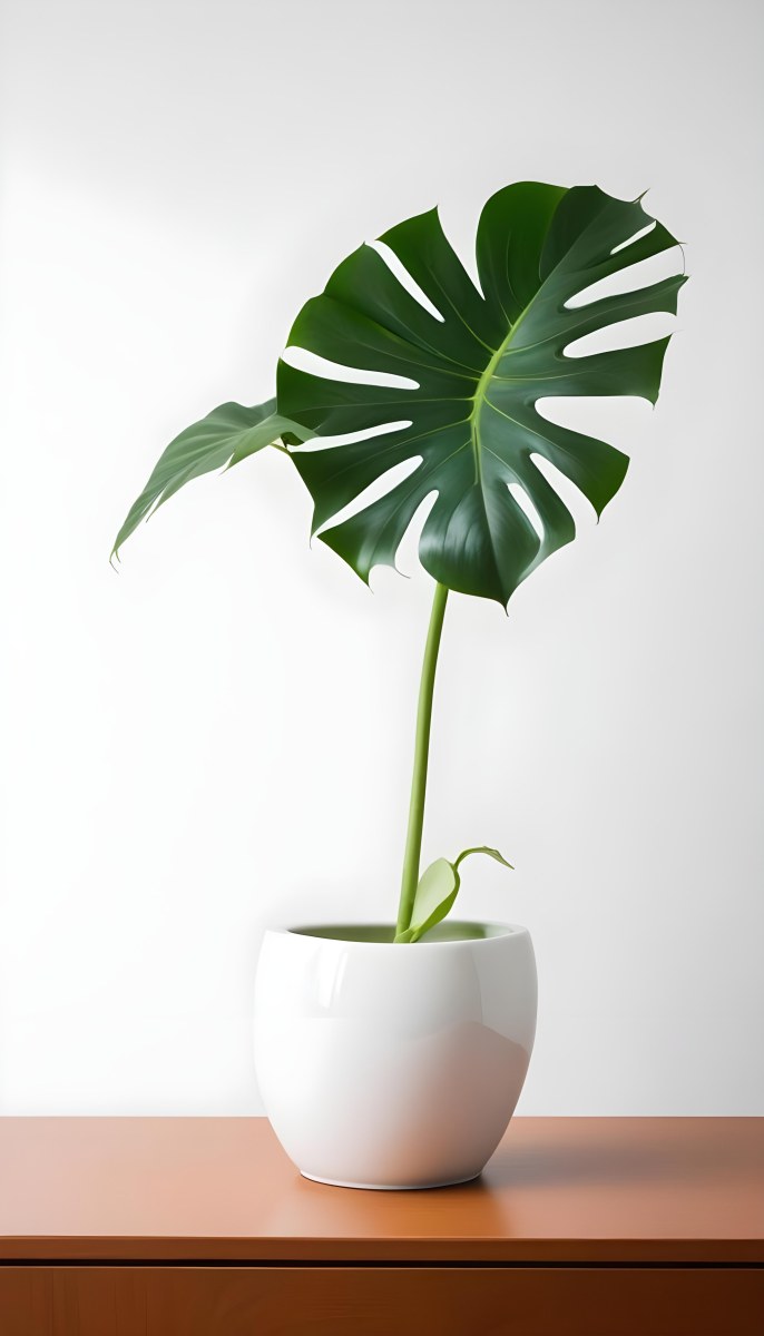 A Monstera Leaf In A White Vase White Background 39 B854