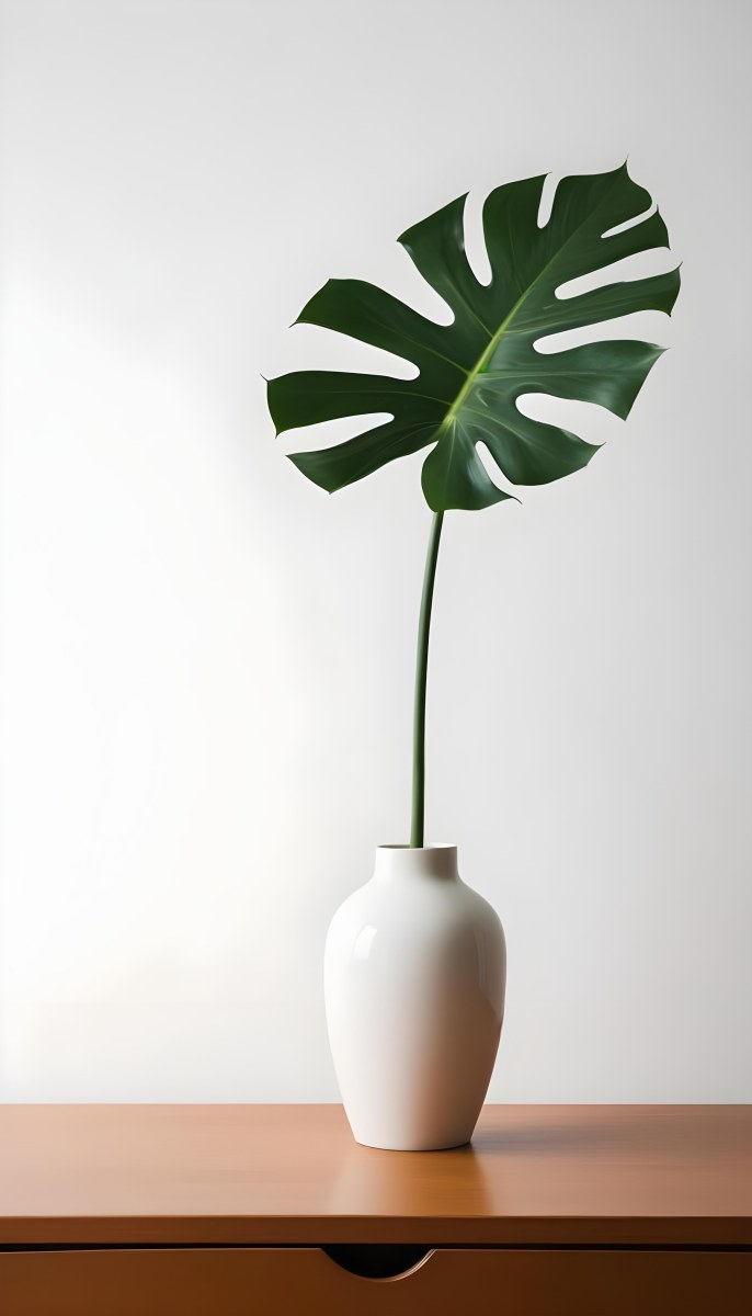 A Monstera Leaf In A White Vase White Background 51 718c