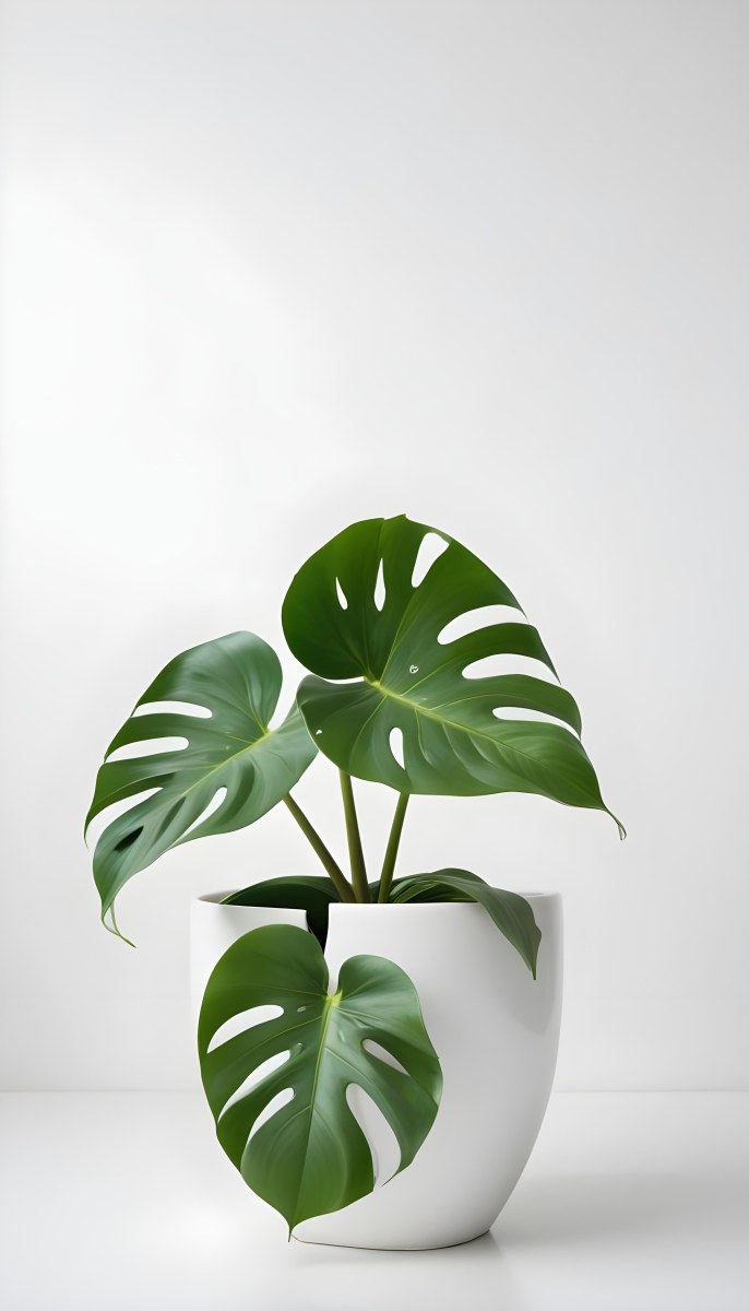 A Monstera Leaf In A White Vase White Background 63 5b43