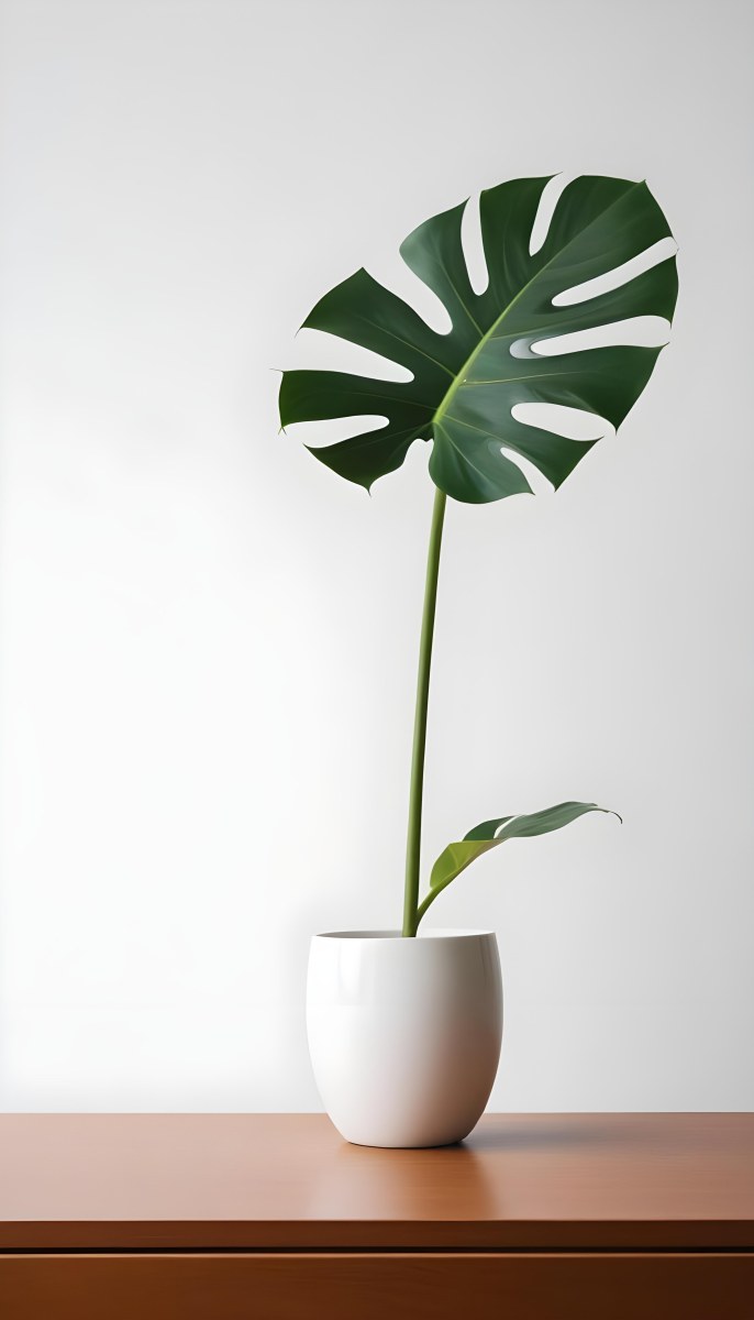 A Monstera Leaf In A White Vase White Background 64 Afd6