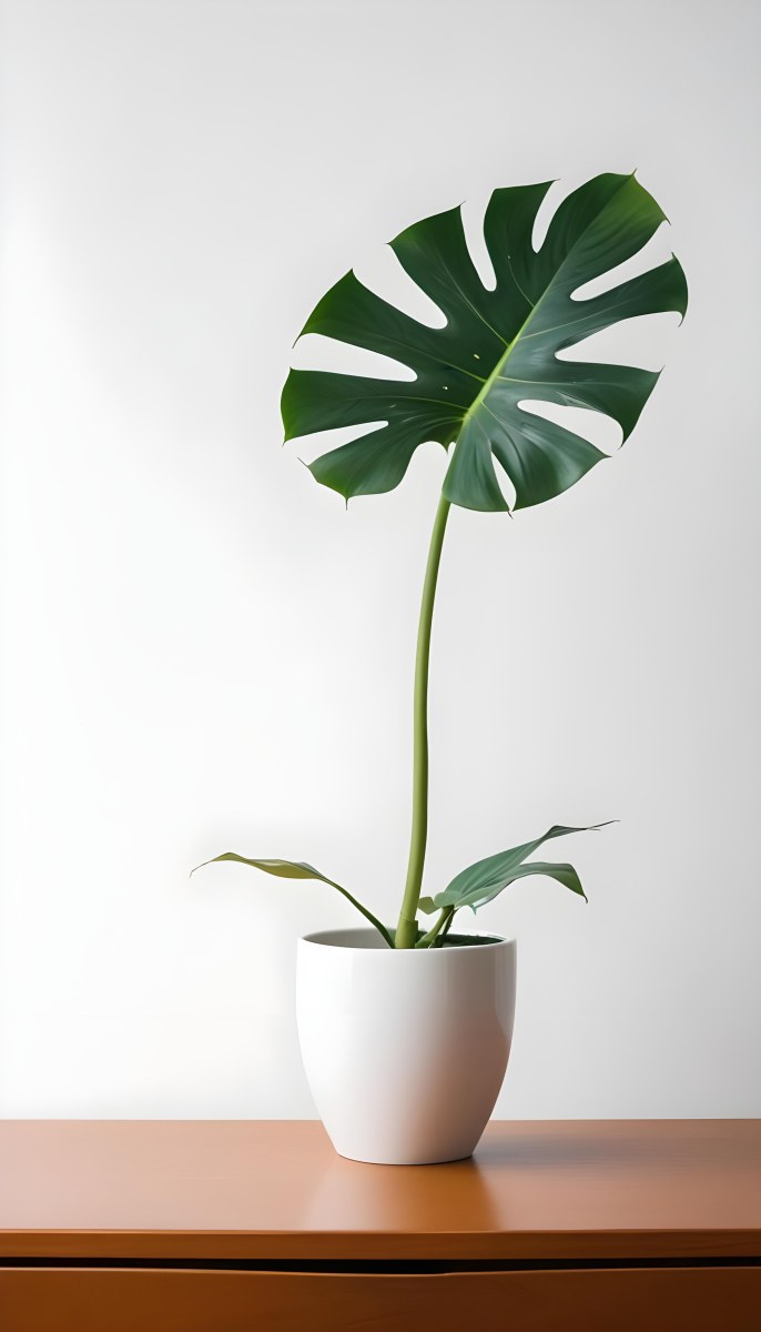 A Monstera Leaf In A White Vase White Background 65 Cd95