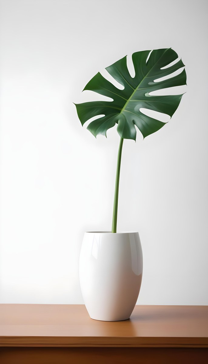 A Monstera Leaf In A White Vase White Background 68 F1f9