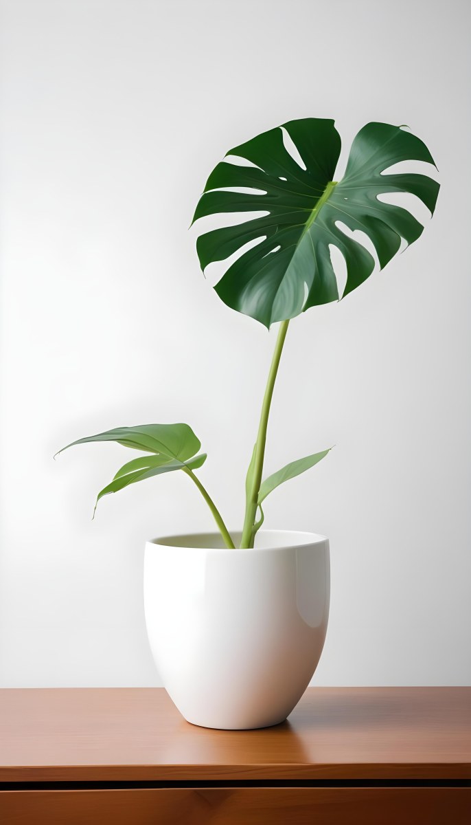 A Monstera Leaf In A White Vase White Background 70 4e6c