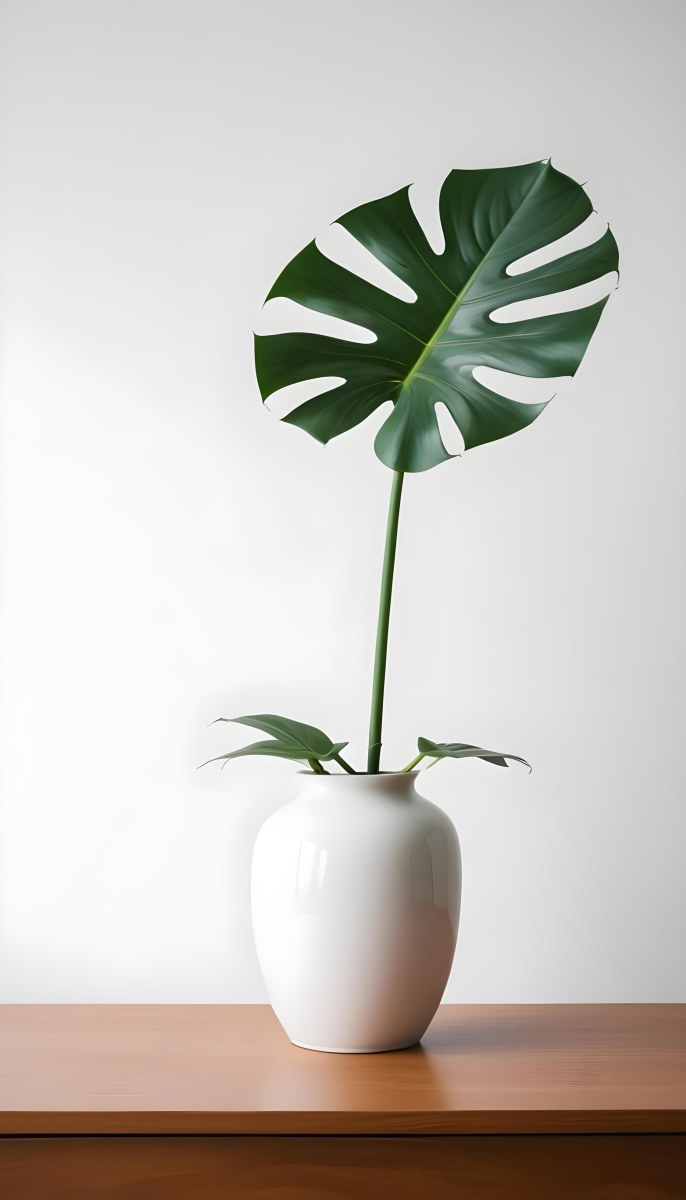A Monstera Leaf In A White Vase White Background 72 7e4e