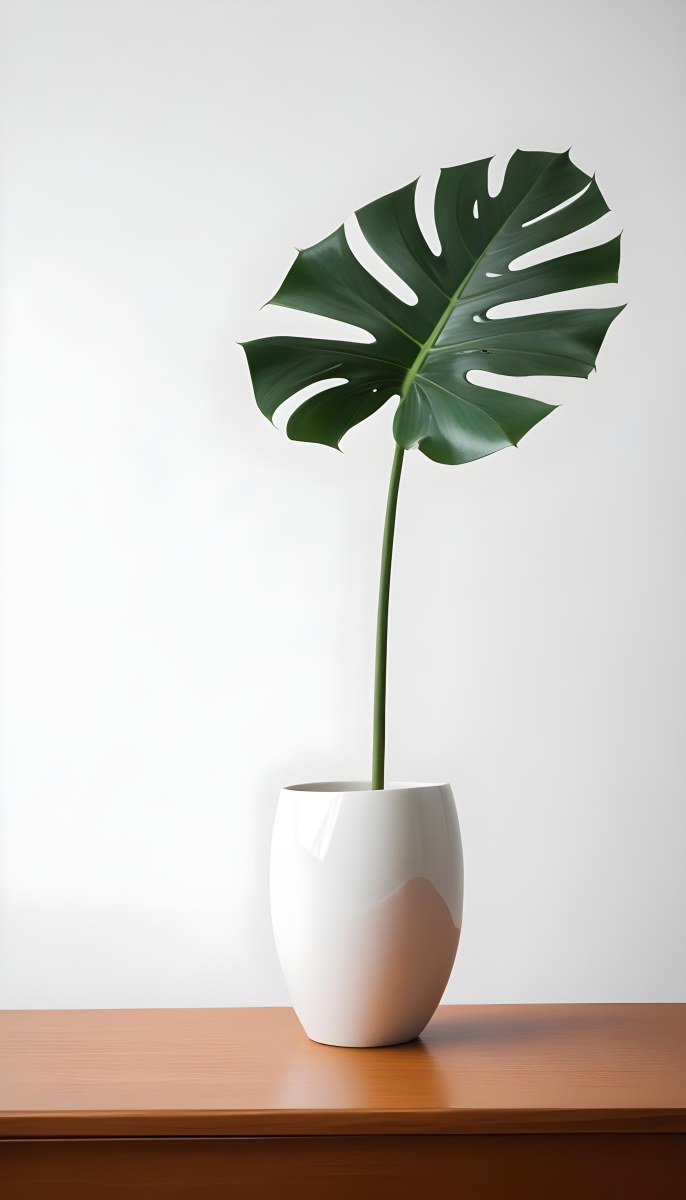 A Monstera Leaf In A White Vase White Background 8 8492