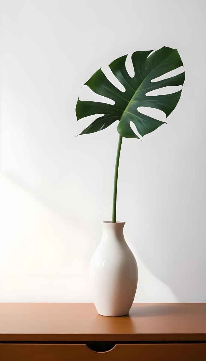 A Monstera Leaf In A White Vase White Background 9 Bc62