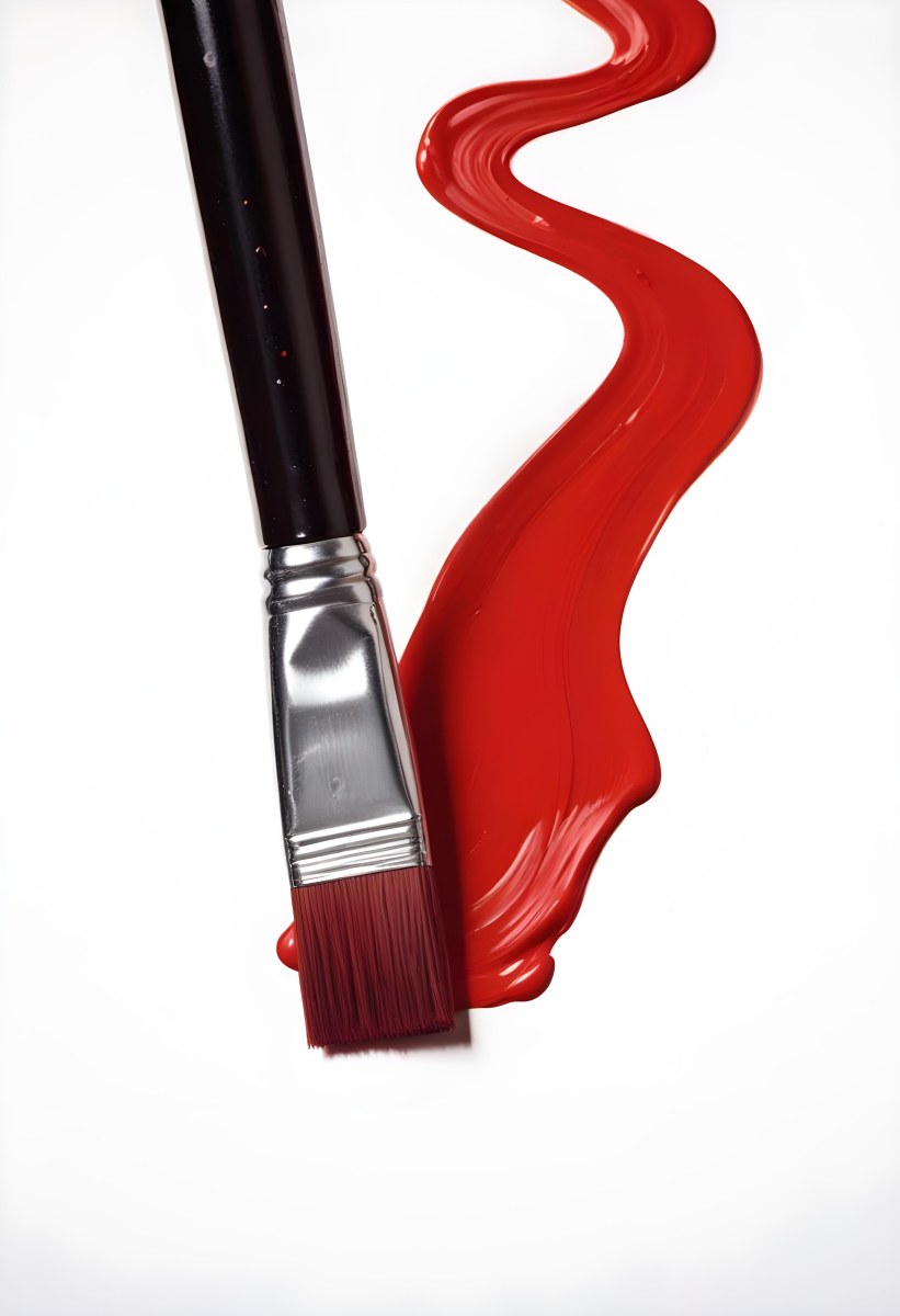A Paintbrush With Red Handle And Red Tip Painting A Black Line On A Red Background Close Up Shot Studio Shot 37 5549