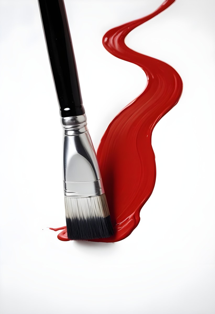 A Paintbrush With Red Handle And Red Tip Painting A Black Line On A Red Background Close Up Shot Studio Shot 38 B186