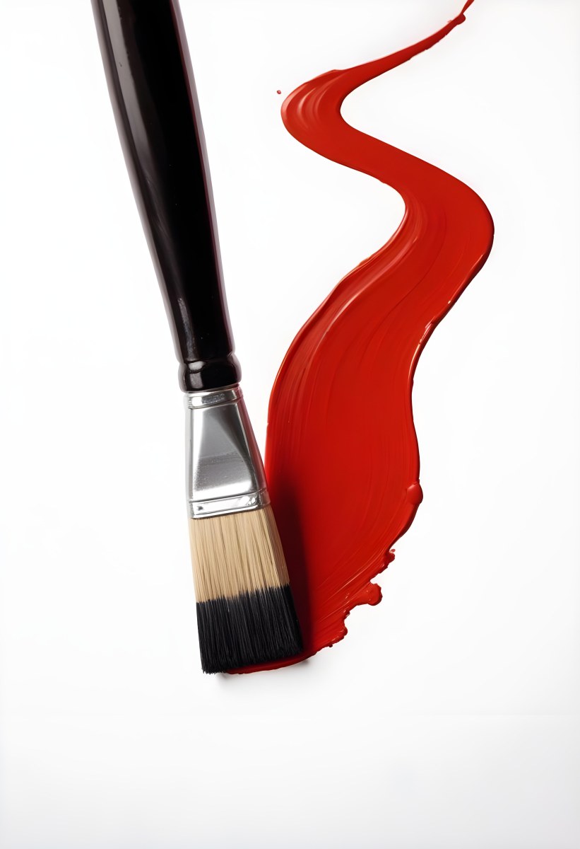 A Paintbrush With Red Handle And Red Tip Painting A Black Line On A Red Background Close Up Shot Studio Shot 5 7d8a