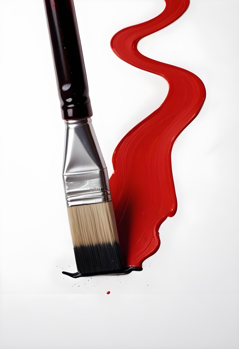 A Paintbrush With Red Handle And Red Tip Painting A Black Line On A Red Background Close Up Shot Studio Shot 8 C6c4