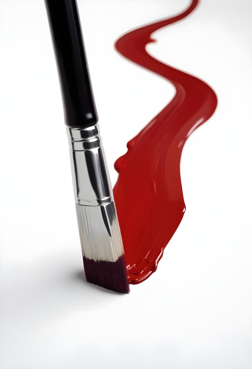 A Paintbrush With Red Handle And Red Tip Painting A Black Line On A Red Background Close Up Shot Studio Shot 9 A3c9