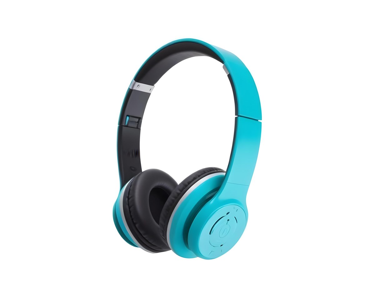 A Pair Of Turquoise And Black Wireless Headphones With A Padded Headband And Earcups Isolated On A Black Background 9 57c5