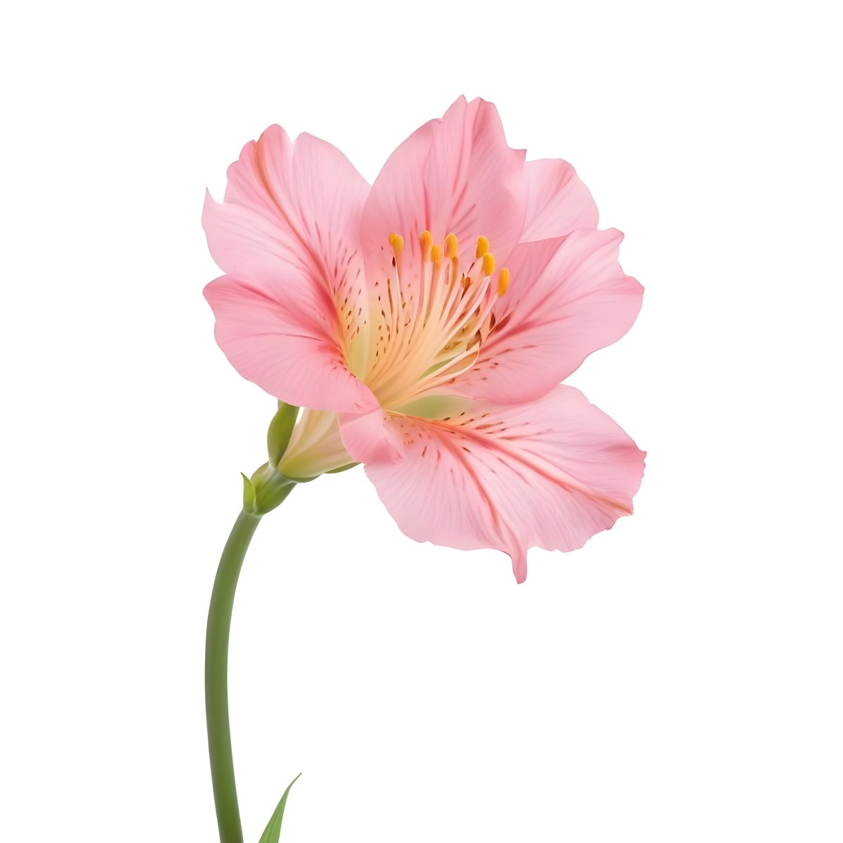 A Pink Alstroemeria Flower With Yellow Details On A Green Stem Isolated On A White Background Studio Shot Soft Lighting High Resolution 1 1ced