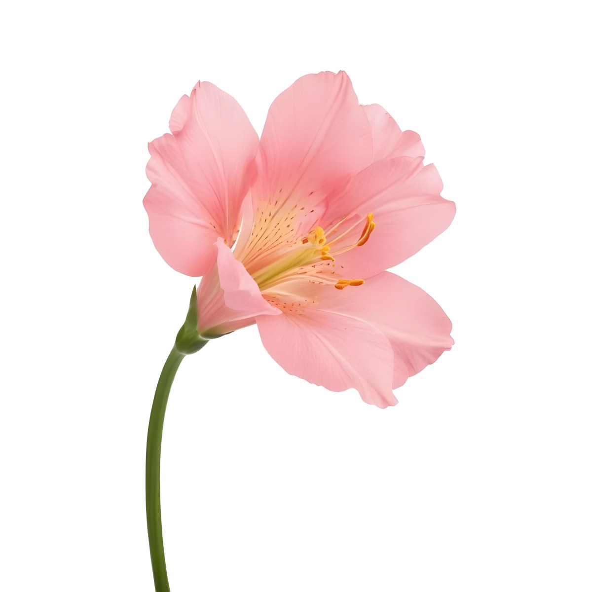 A Pink Alstroemeria Flower With Yellow Details On A Green Stem Isolated On A White Background Studio Shot Soft Lighting High Resolution 22 146b