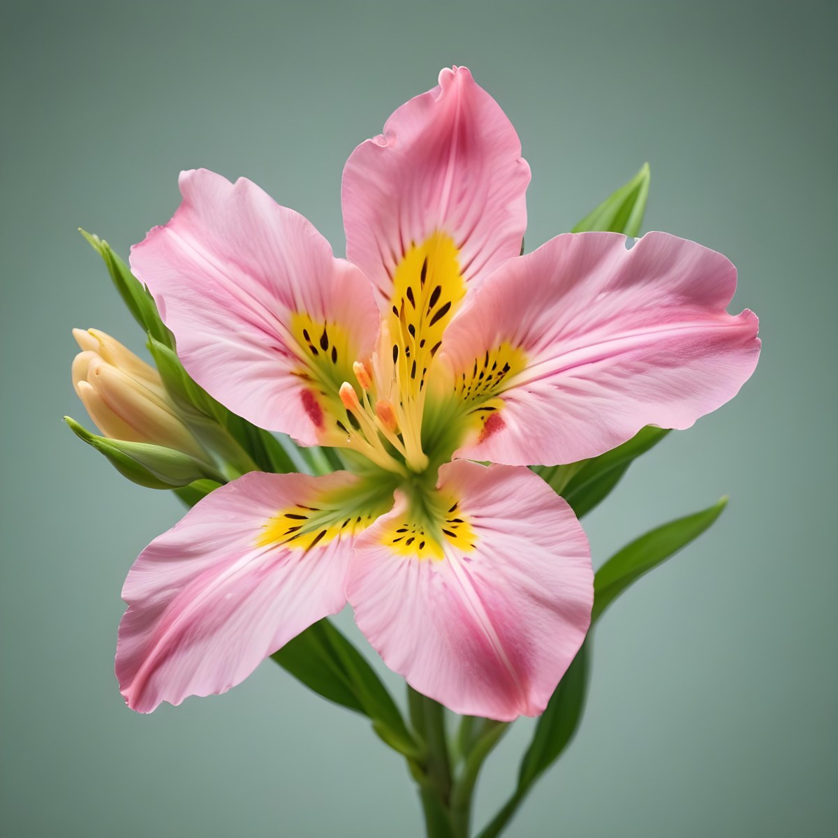 A Pink Alstroemeria Flower With Yellow Details On A Green Stem Isolated On A White Background Studio Shot Soft Lighting High Resolution 29 3fd3