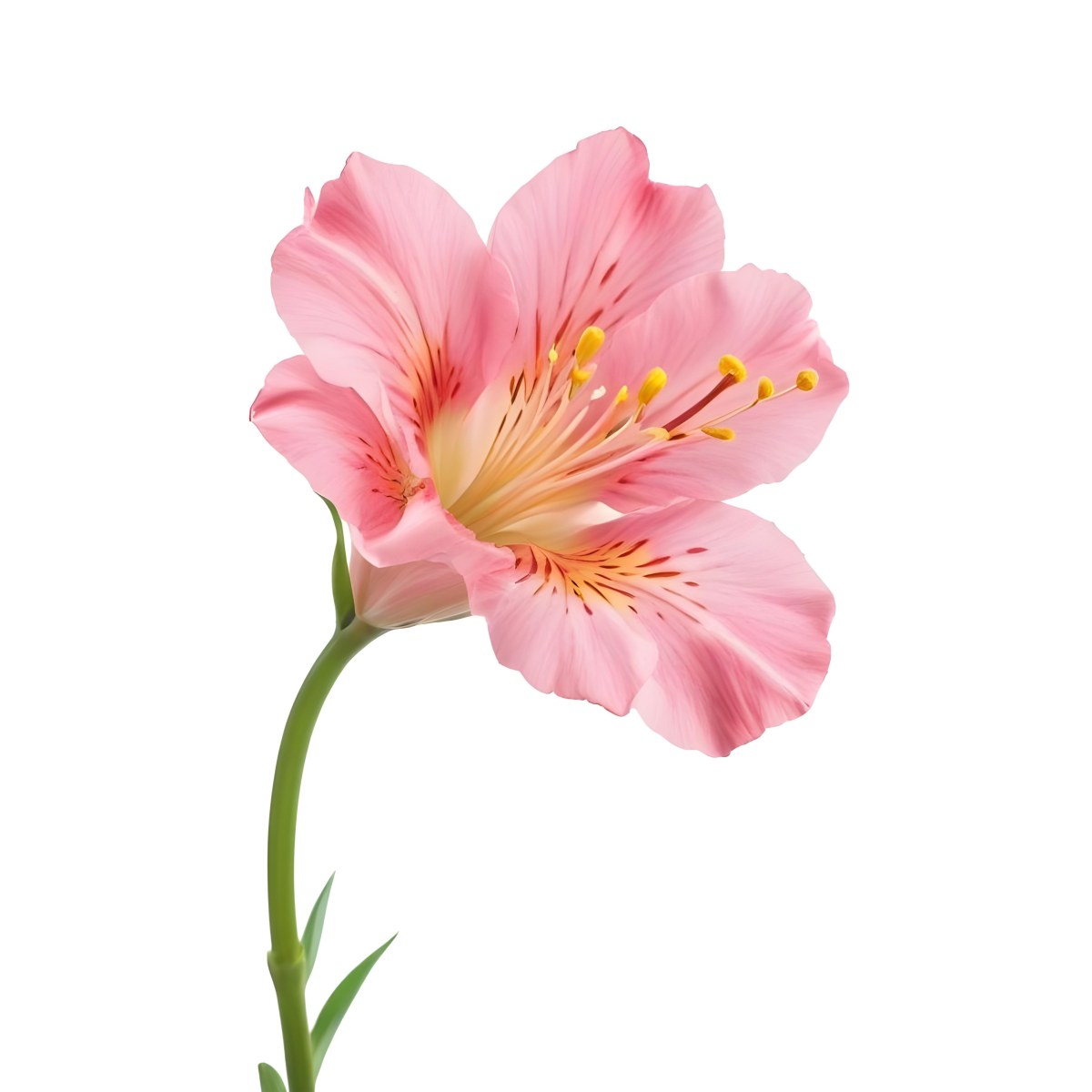 A Pink Alstroemeria Flower With Yellow Details On A Green Stem Isolated On A White Background Studio Shot Soft Lighting High Resolution 32 97c4