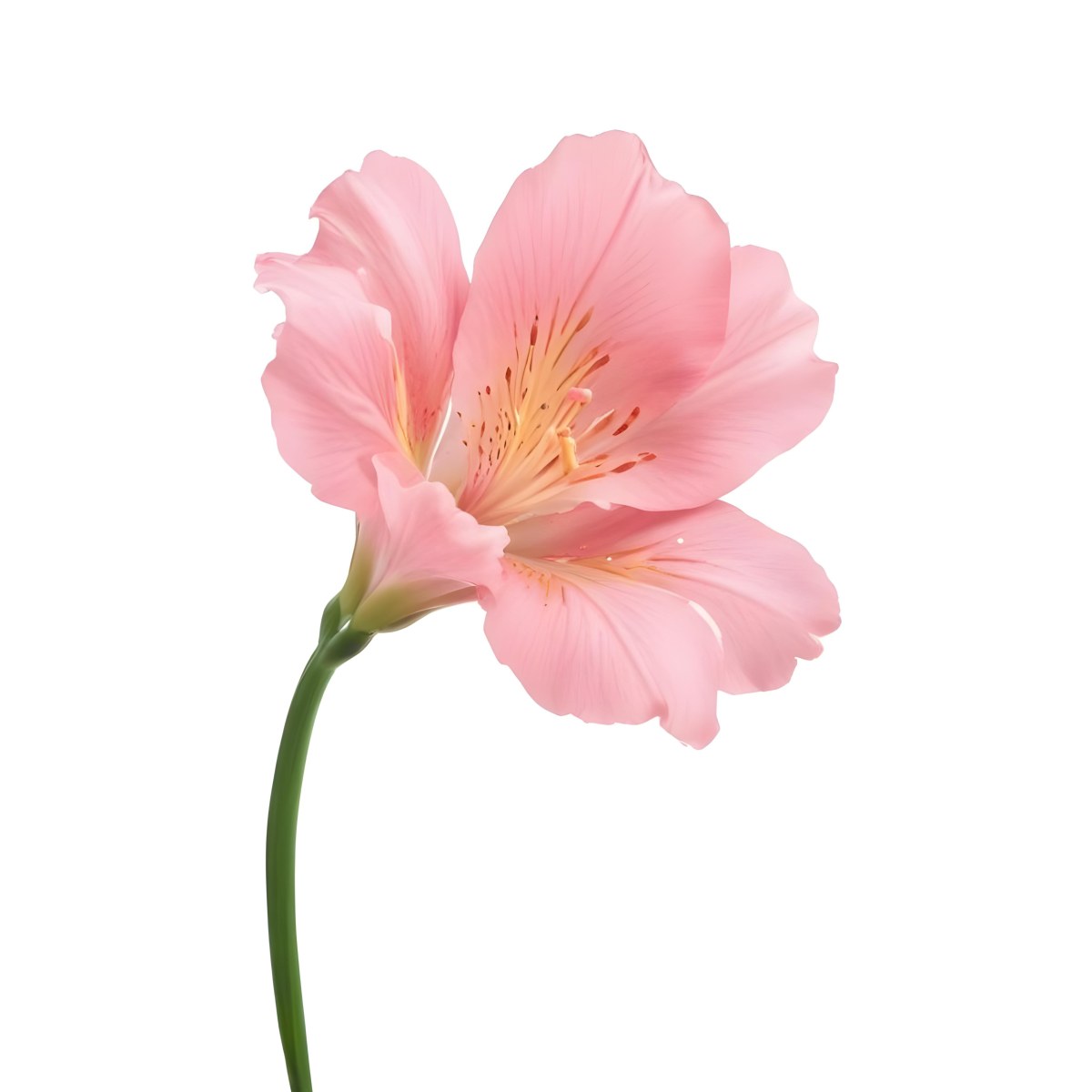 A Pink Alstroemeria Flower With Yellow Details On A Green Stem Isolated On A White Background Studio Shot Soft Lighting High Resolution 41 9f64