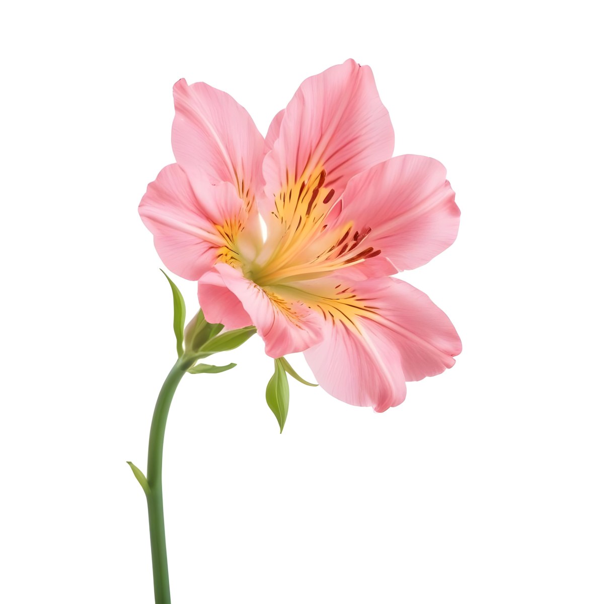 A Pink Alstroemeria Flower With Yellow Details On A Green Stem Isolated On A White Background Studio Shot Soft Lighting High Resolution 42 353d