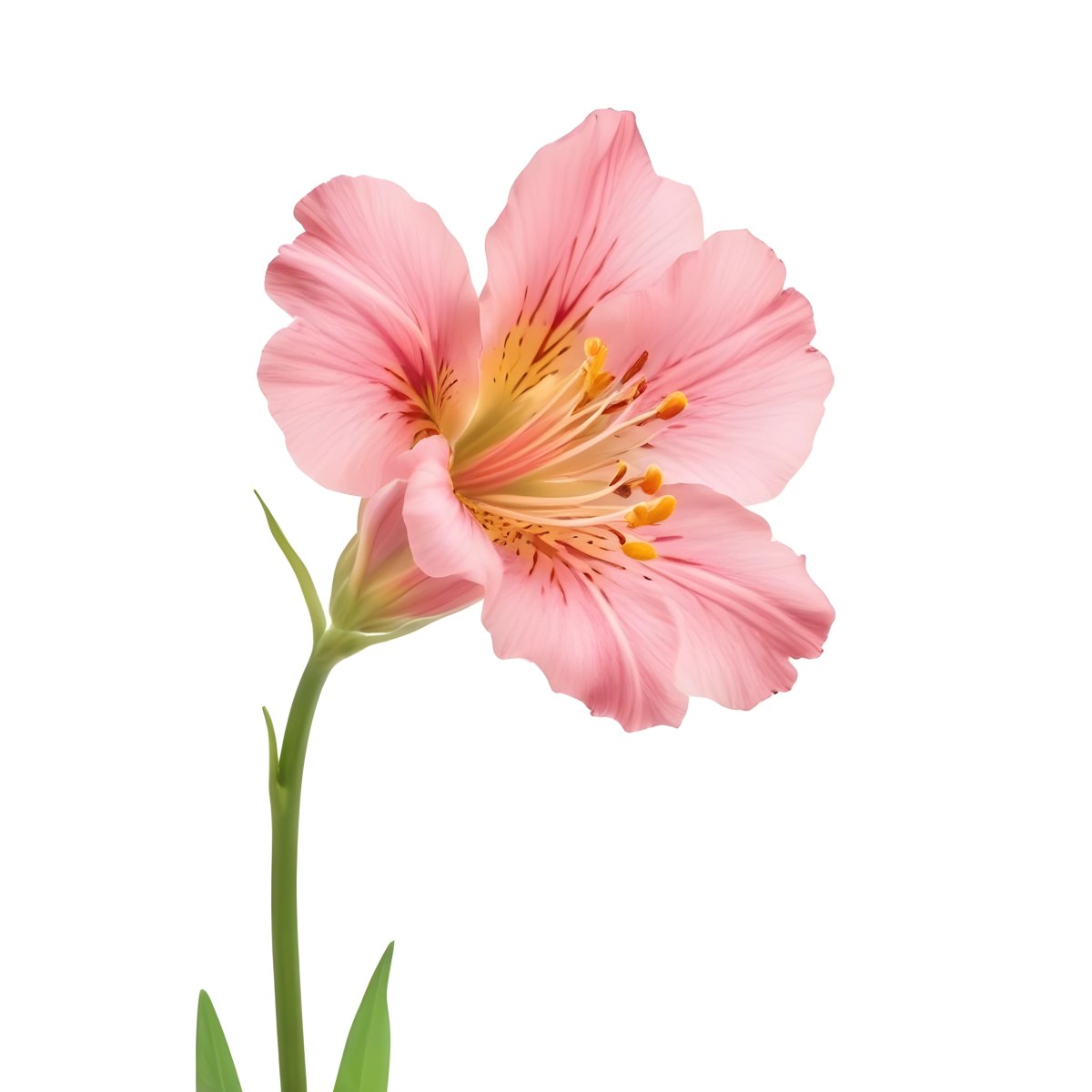 A Pink Alstroemeria Flower With Yellow Details On A Green Stem Isolated On A White Background Studio Shot Soft Lighting High Resolution 9 8b6b