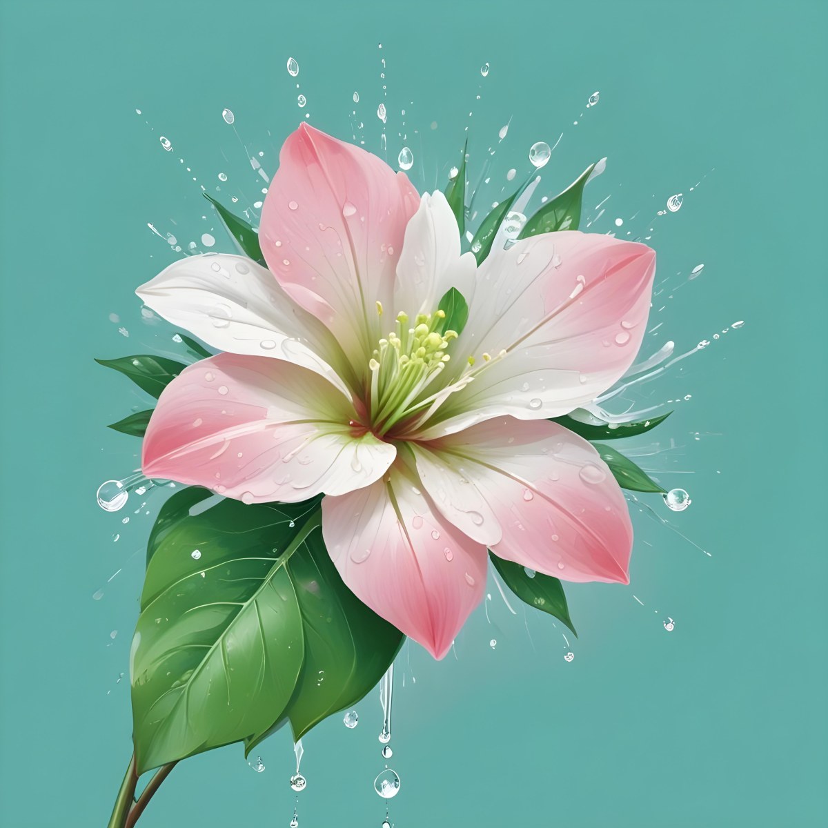 A Pink And White Flower With Green Leaves And Stem Water Drops In The Background Pink Background 8 Aed6