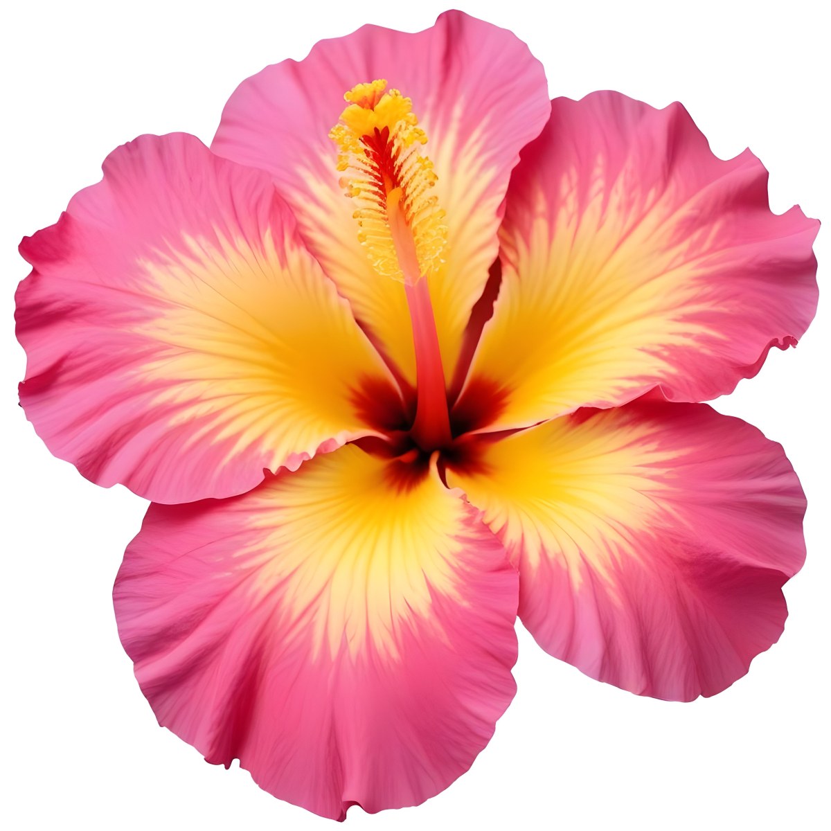 A Pink And Yellow Hibiscus Flower With A Long Stamen Isolated On A White Background Vibrant Colors Detailed Petals Tropical Flower Botanical Illustration 3 Fec2