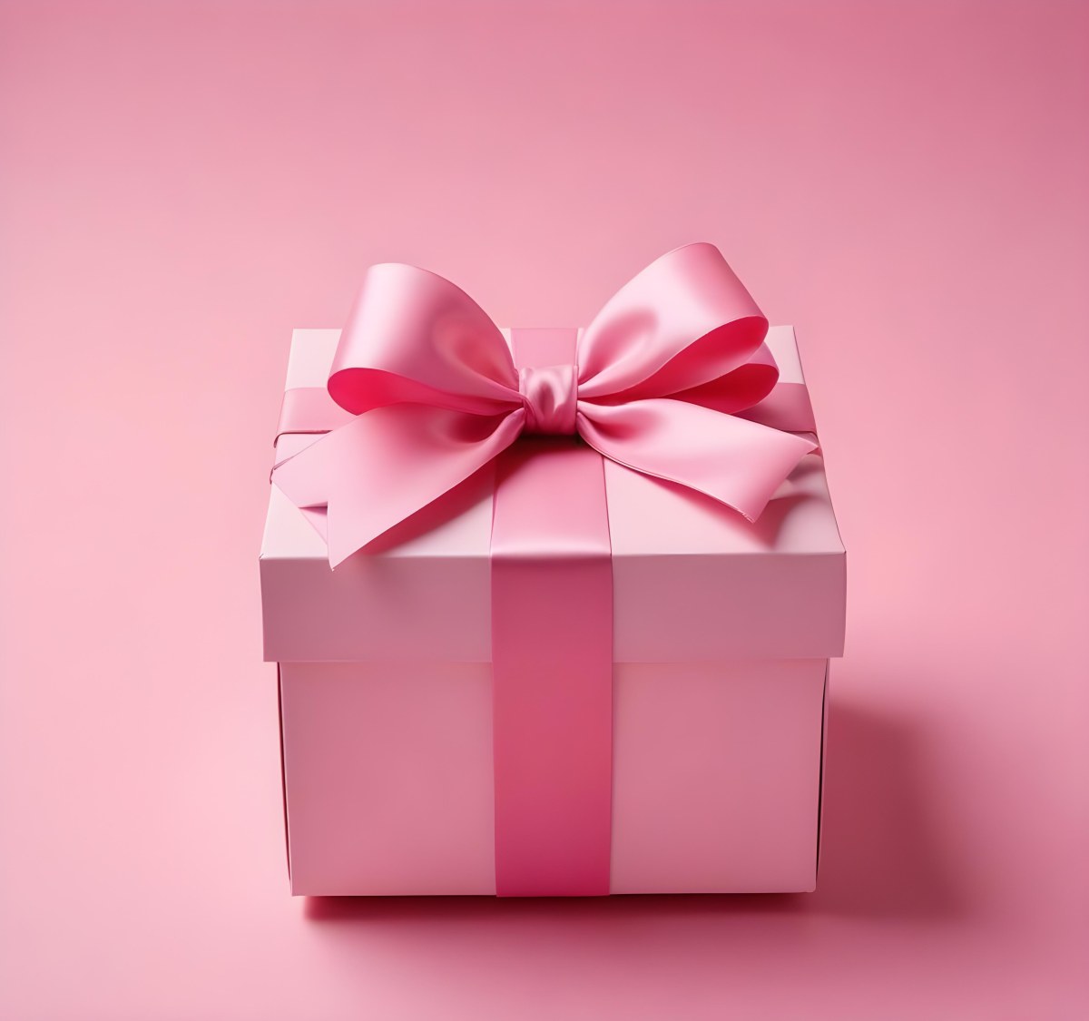 A Pink Gift Box With A Large Pink Bow On A Pink Ba 3 F189