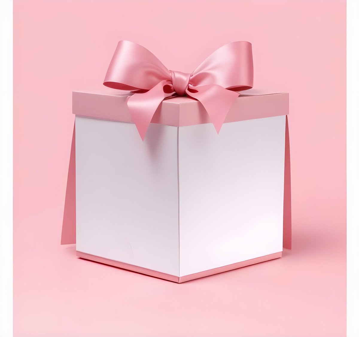 A Pink Gift Box With A Large Pink Bow On A Pink Ba 4 0e94