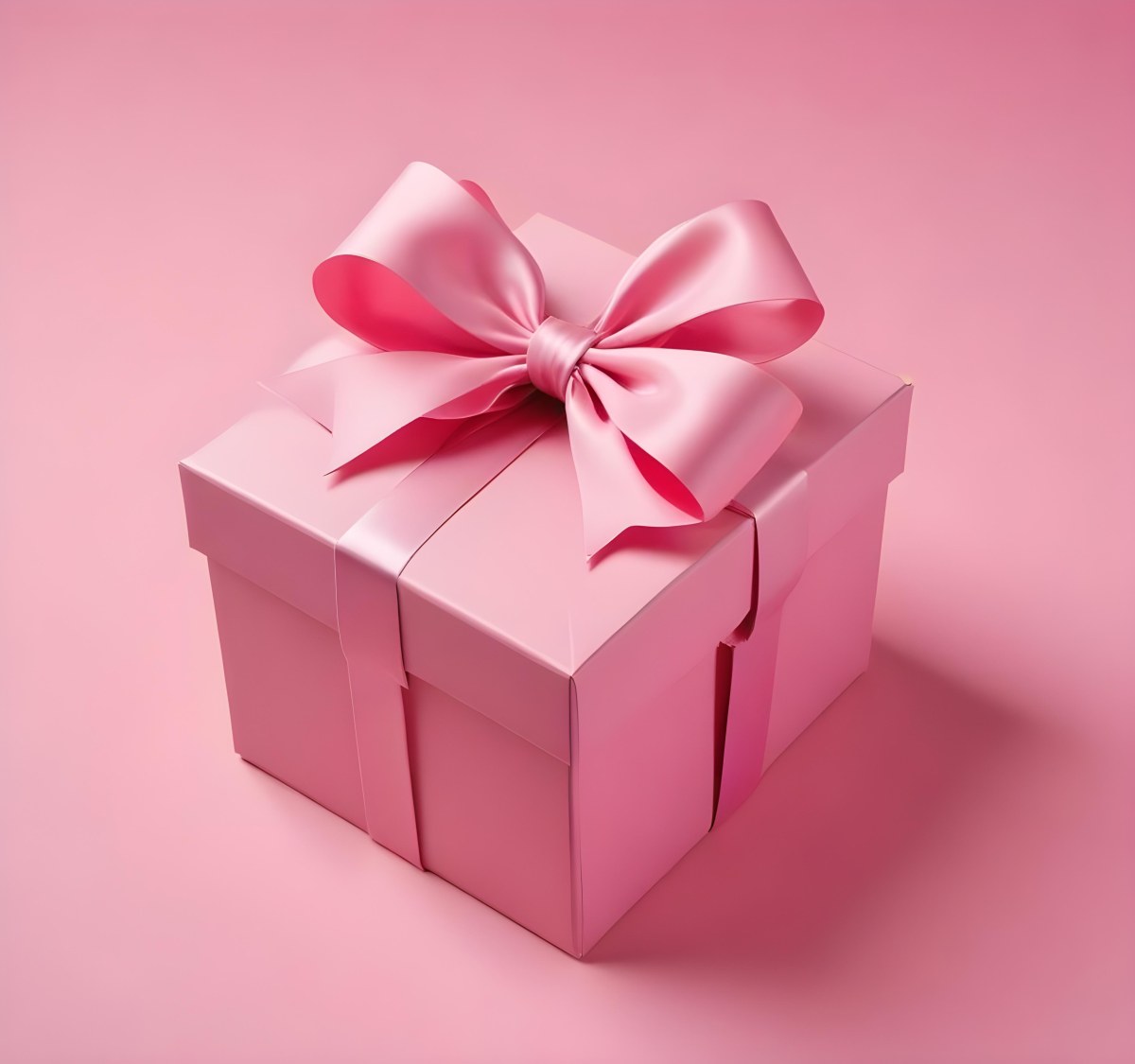 A Pink Gift Box With A Large Pink Bow On A Pink Ba 6 9975