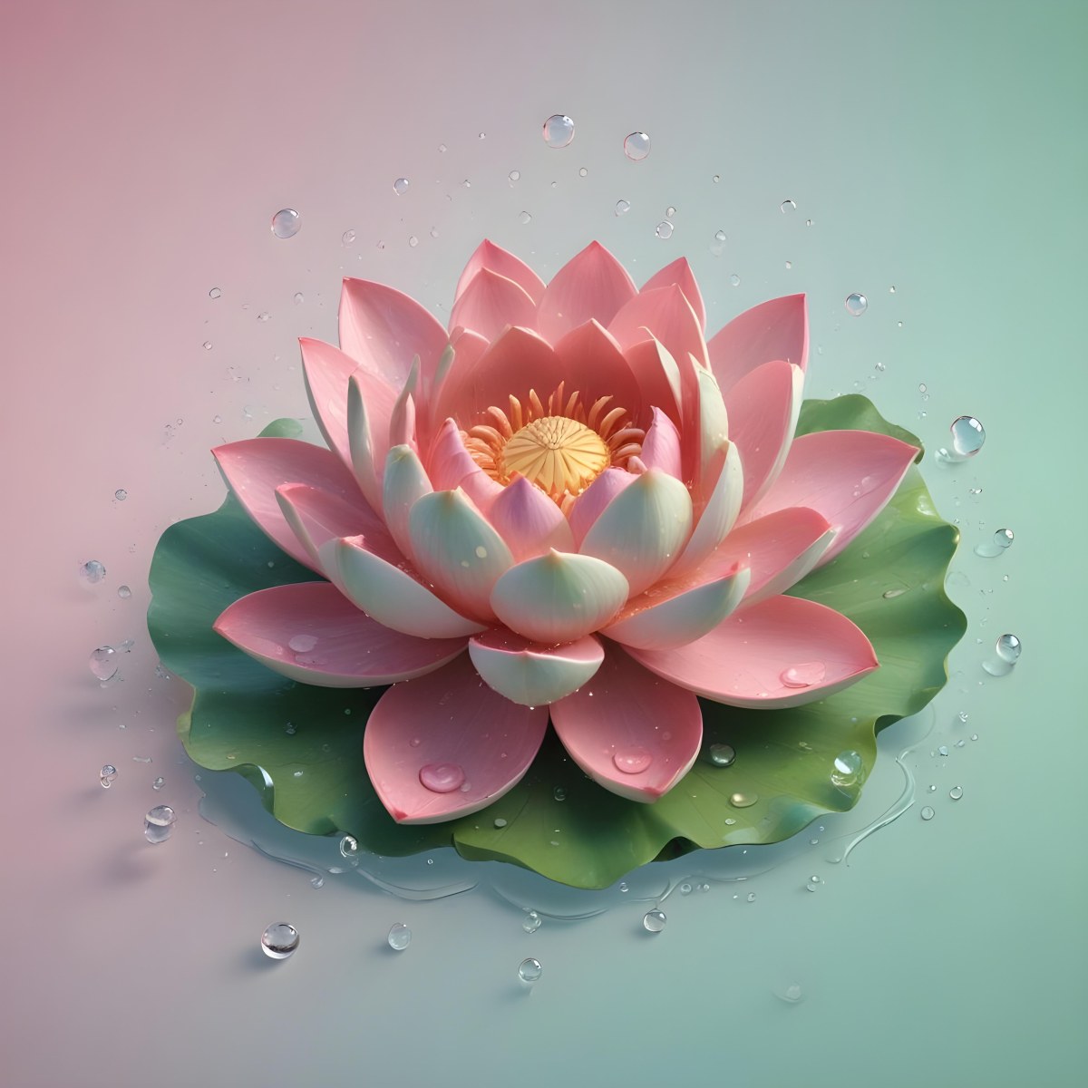 A Pink Lotus Flower With Water Drops In A Light Pink And Green Background 54 87fc