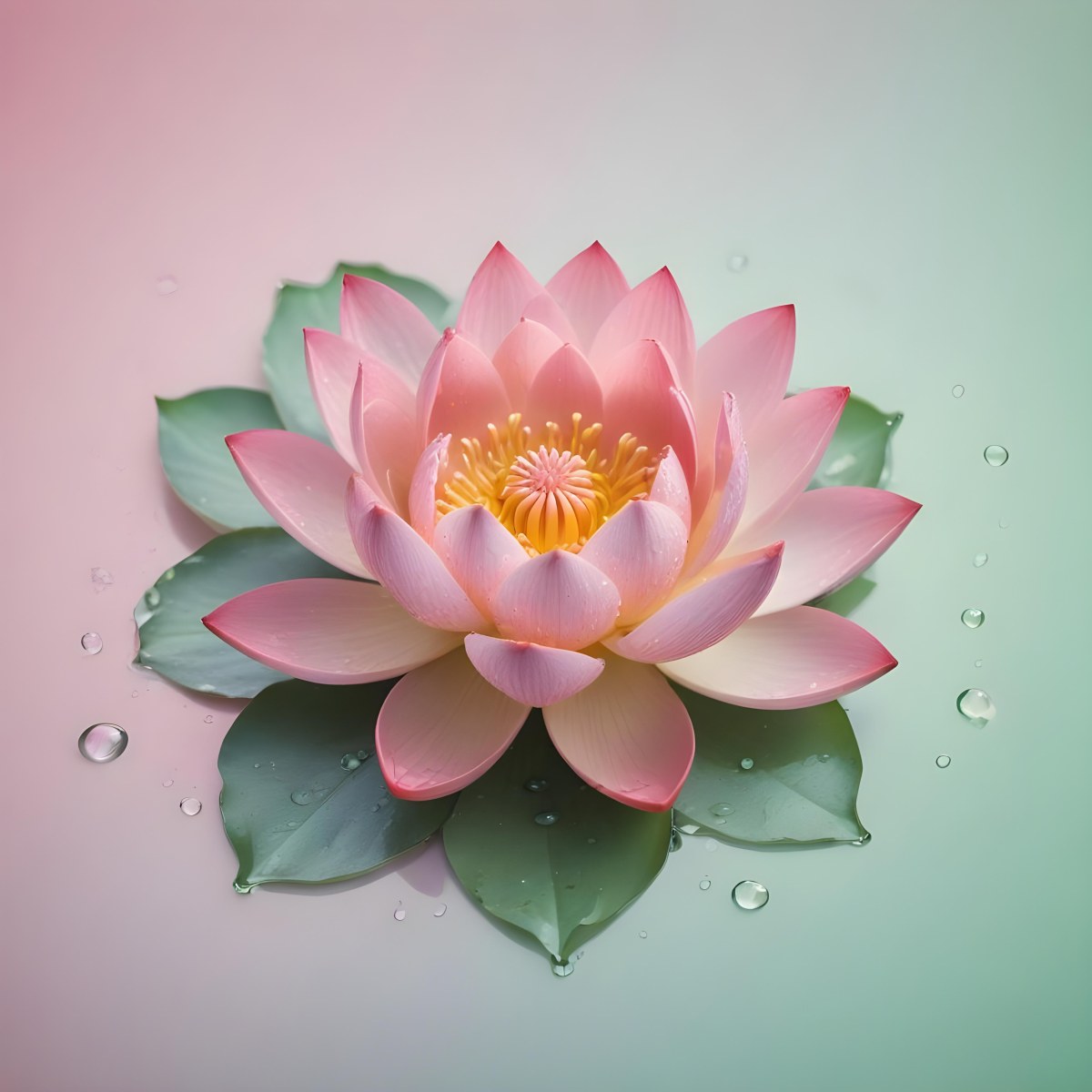 A Pink Lotus Flower With Water Drops In A Light Pink And Green Background 6 50be