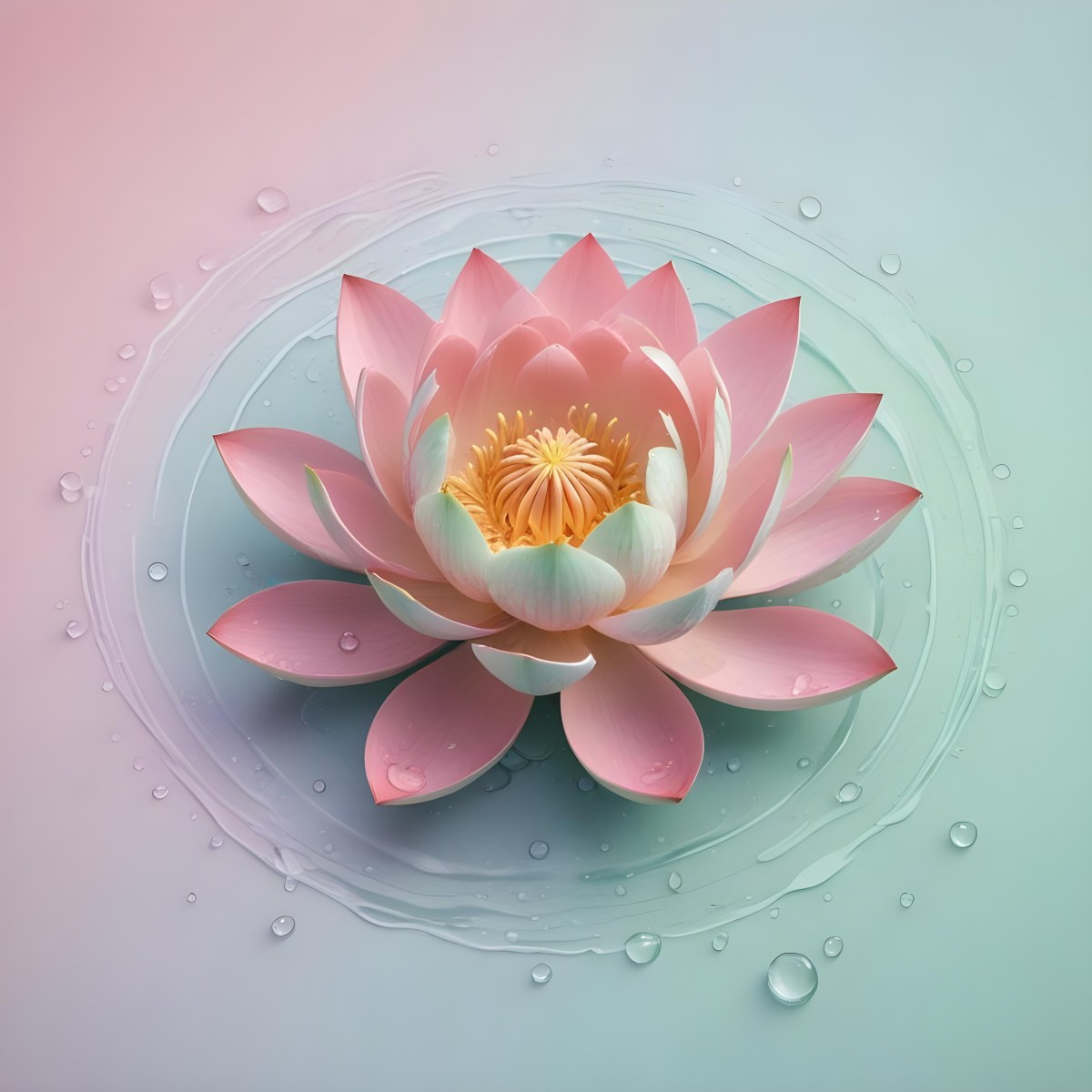 A Pink Lotus Flower With Water Drops In A Light Pink And Green Background 7 1d7f