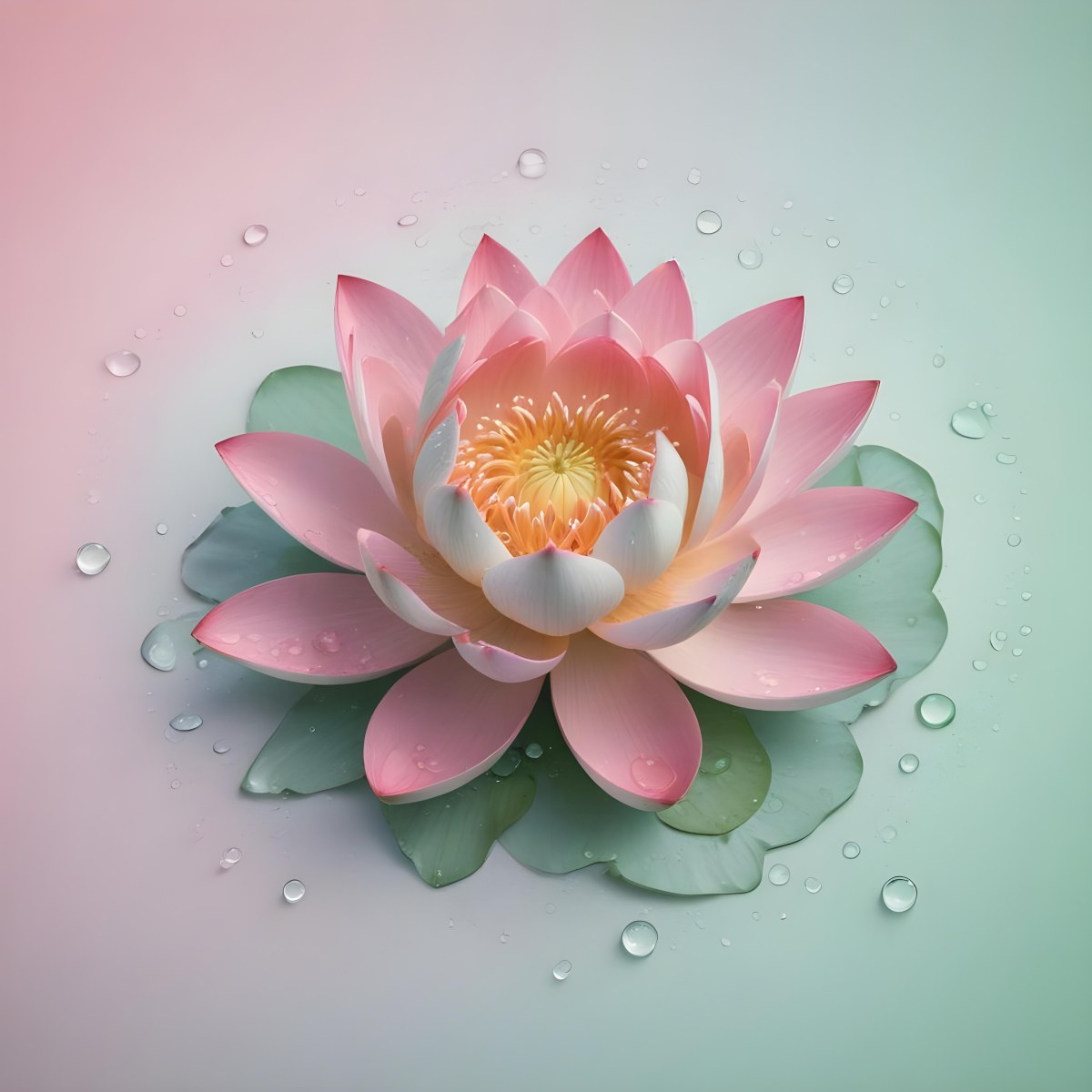 A Pink Lotus Flower With Water Drops In A Light Pink And Green Background 8 8fb5