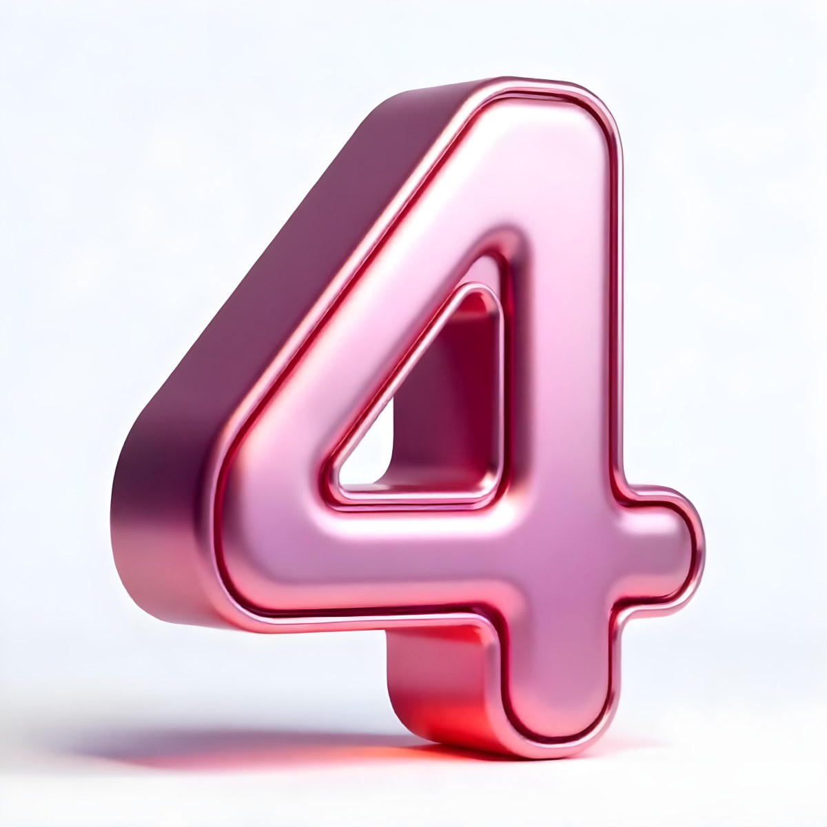 A Pink Metallic Number Four With Rounded Edges Casting A Soft Shadow On A White Surface Creating A Clean And Modern Aesthetic 2 9252