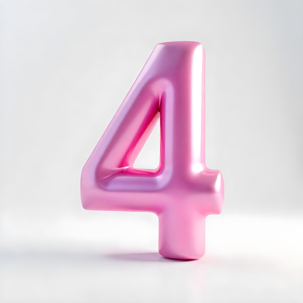 A Pink Metallic Number Four With Rounded Edges Casting A Soft Shadow On A White Surface Creating A Clean And Modern Aesthetic 20 E5e9