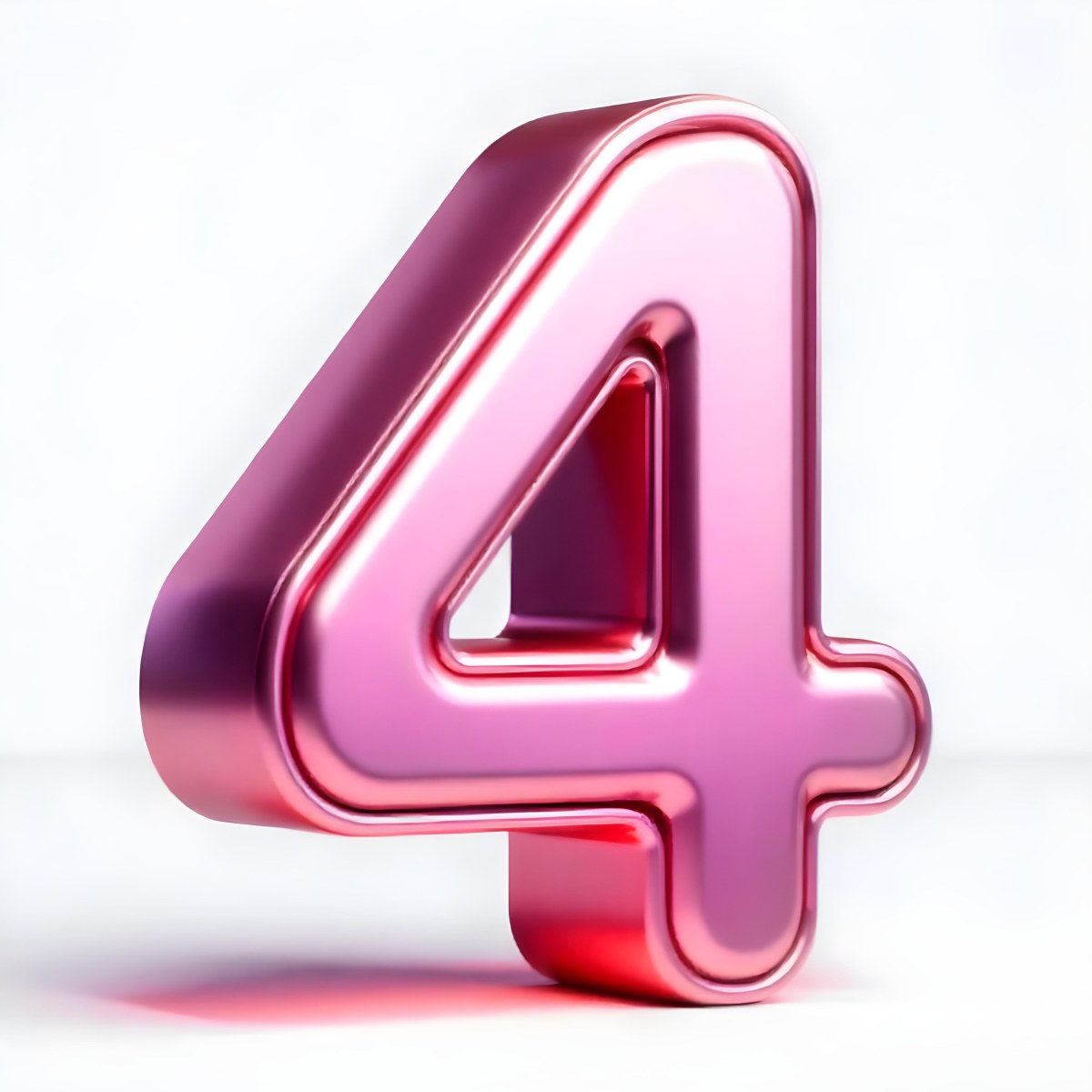 A Pink Metallic Number Four With Rounded Edges Casting A Soft Shadow On A White Surface Creating A Clean And Modern Aesthetic 22 B441