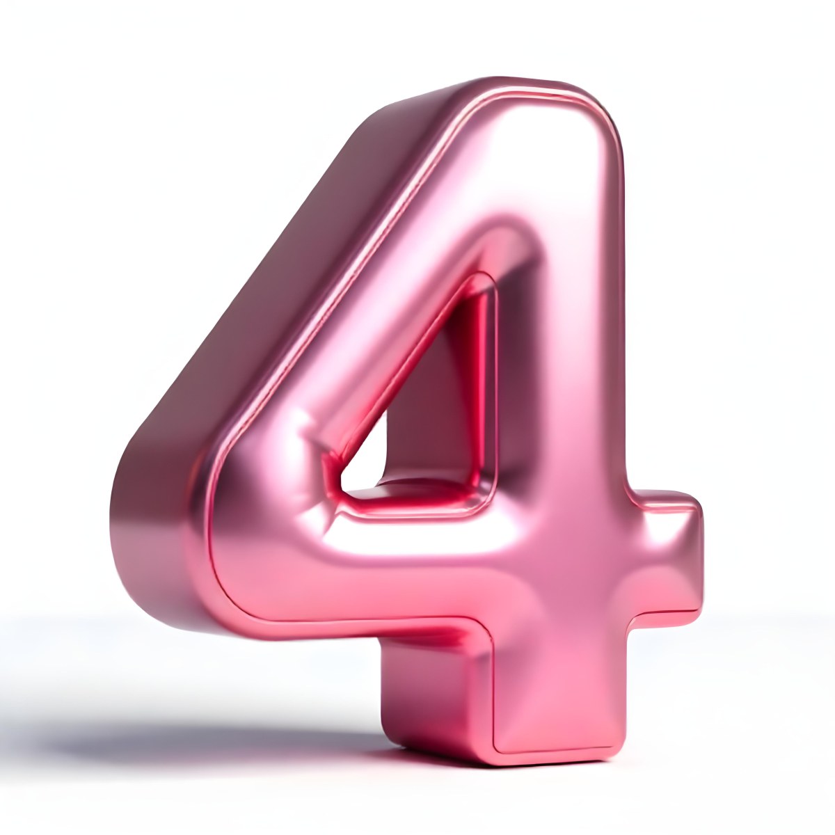 A Pink Metallic Number Four With Rounded Edges Casting A Soft Shadow On A White Surface Creating A Clean And Modern Aesthetic 32 B9c0