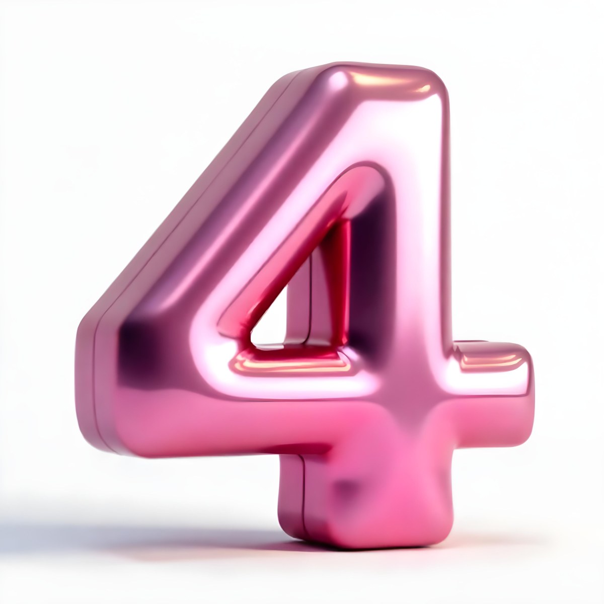 A Pink Metallic Number Four With Rounded Edges Casting A Soft Shadow On A White Surface Creating A Clean And Modern Aesthetic 33 49dd