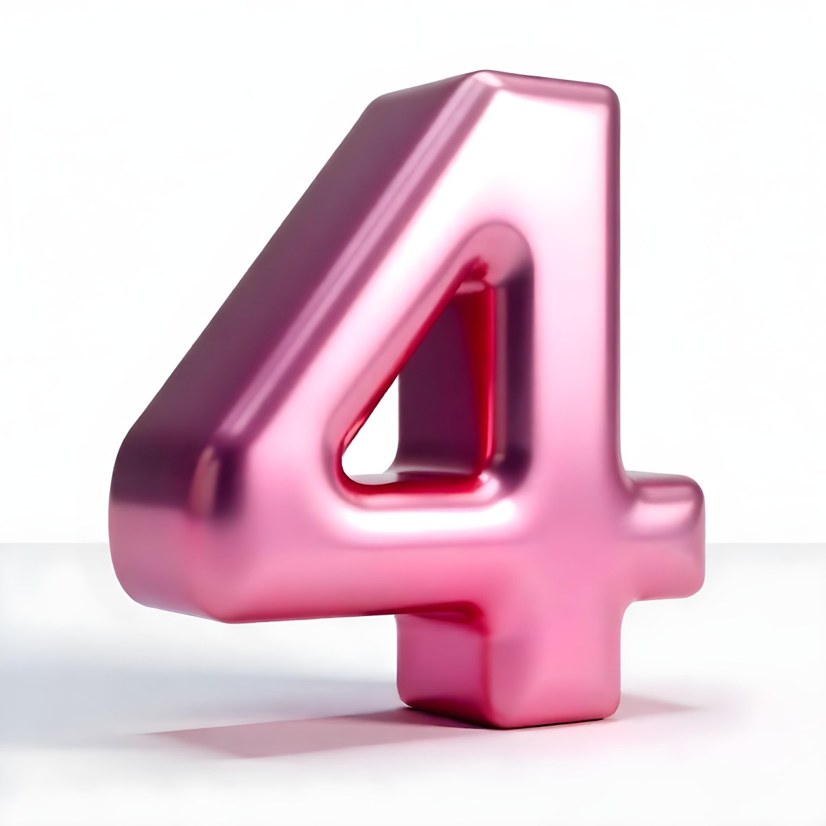 A Pink Metallic Number Four With Rounded Edges Casting A Soft Shadow On A White Surface Creating A Clean And Modern Aesthetic 34 6d8a