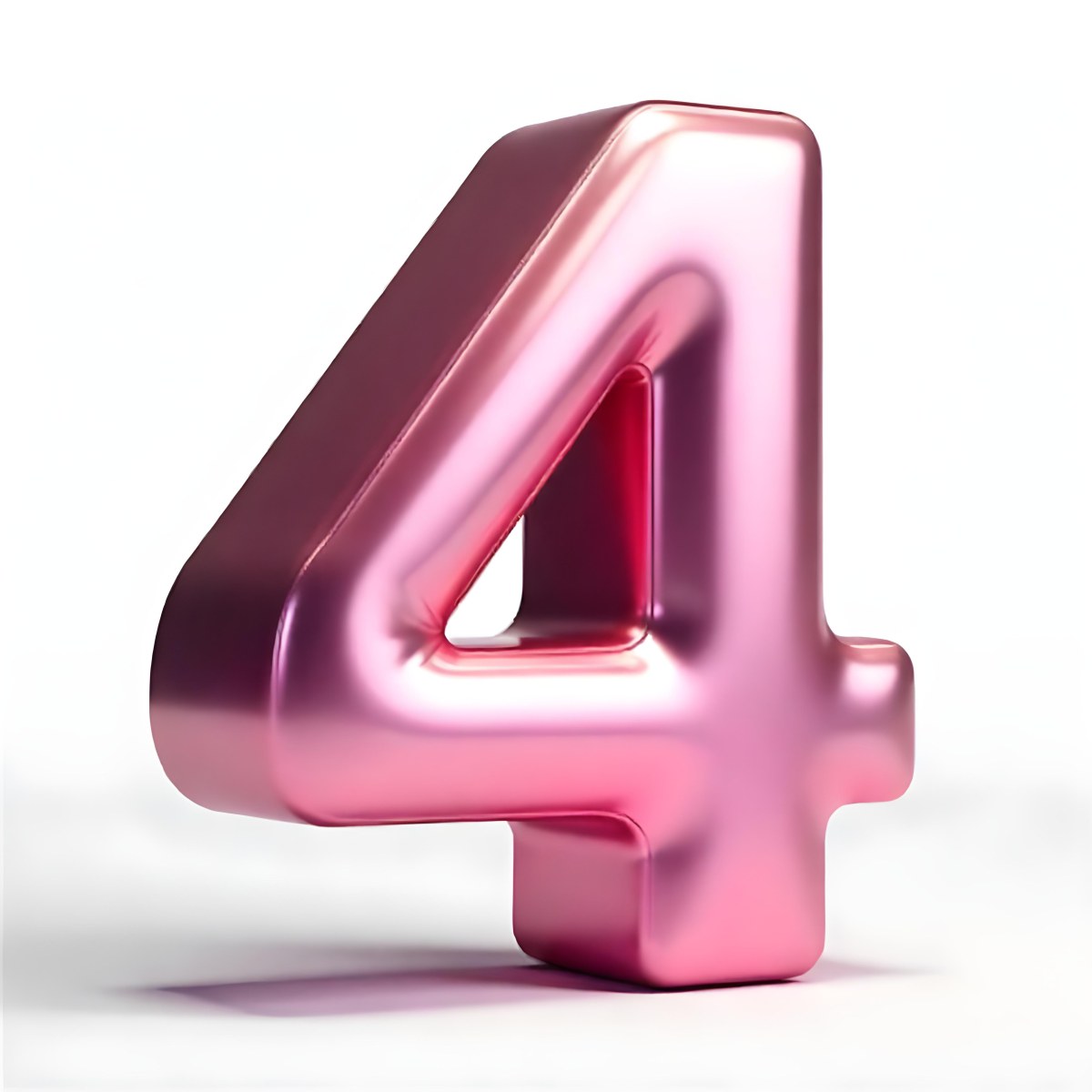 A Pink Metallic Number Four With Rounded Edges Casting A Soft Shadow On A White Surface Creating A Clean And Modern Aesthetic 35 2e21