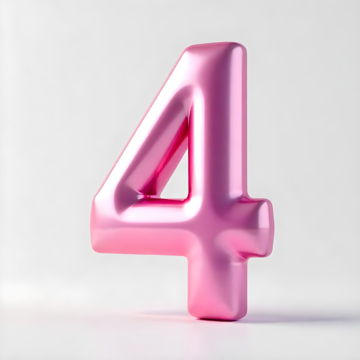 A Pink Metallic Number Four With Rounded Edges Casting A Soft Shadow On A White Surface Creating A Clean And Modern Aesthetic 37 C891