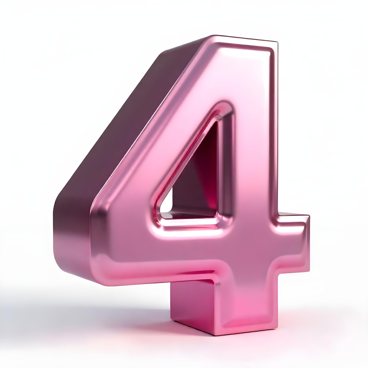 A Pink Metallic Number Four With Rounded Edges Casting A Soft Shadow On A White Surface Creating A Clean And Modern Aesthetic 39 Bae0