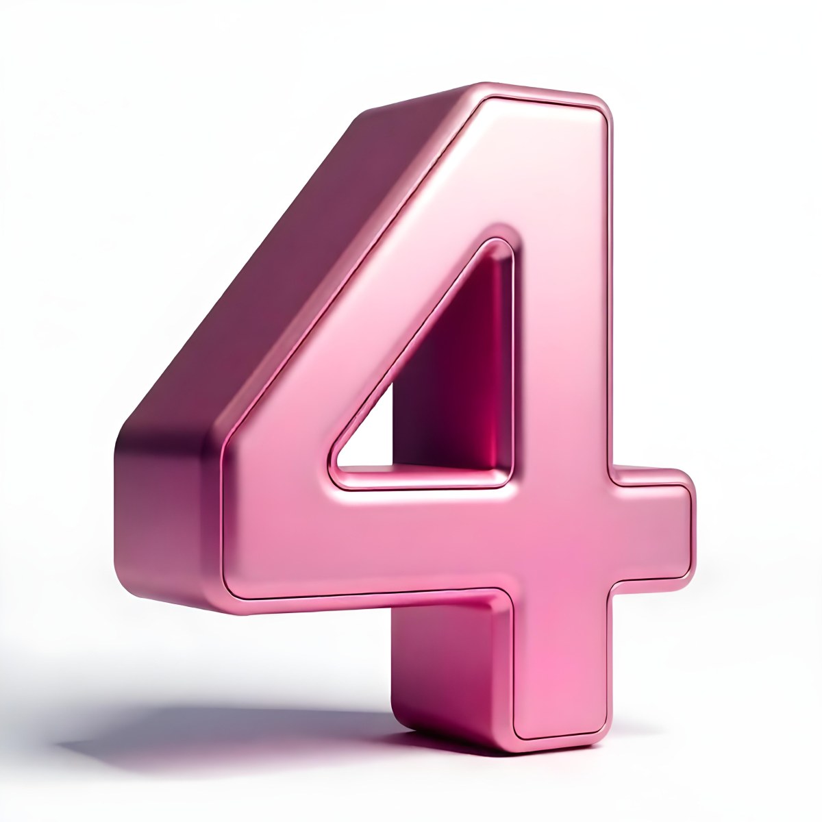 A Pink Metallic Number Four With Rounded Edges Casting A Soft Shadow On A White Surface Creating A Clean And Modern Aesthetic 5 67ef