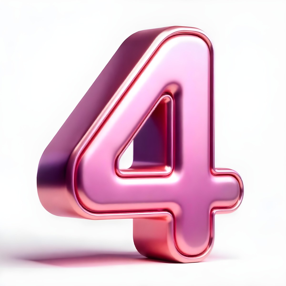 A Pink Metallic Number Four With Rounded Edges Casting A Soft Shadow On A White Surface Creating A Clean And Modern Aesthetic 6 D2e5