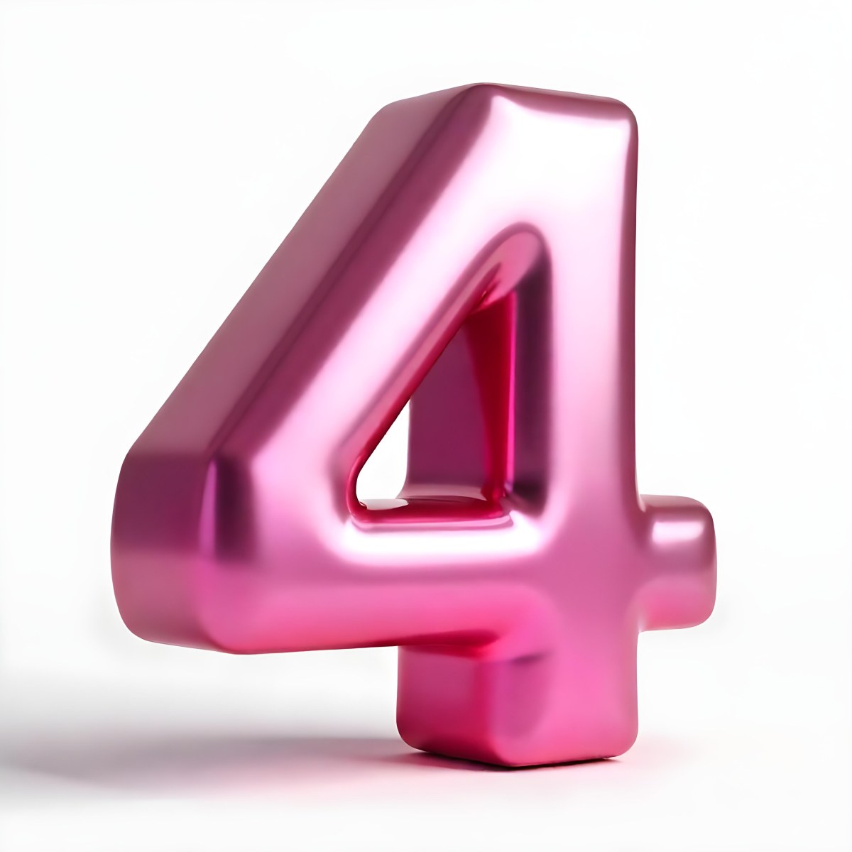 A Pink Metallic Number Four With Rounded Edges Casting A Soft Shadow On A White Surface Creating A Clean And Modern Aesthetic 7 89b4